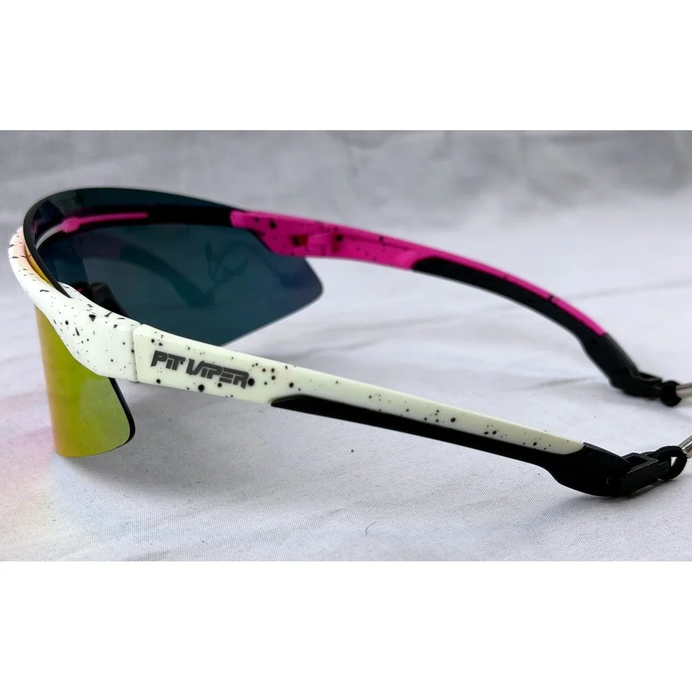 Pit Viper Sunglasses Polarized Cream Pink Frame Mirror Lens EUC Cycling Sports